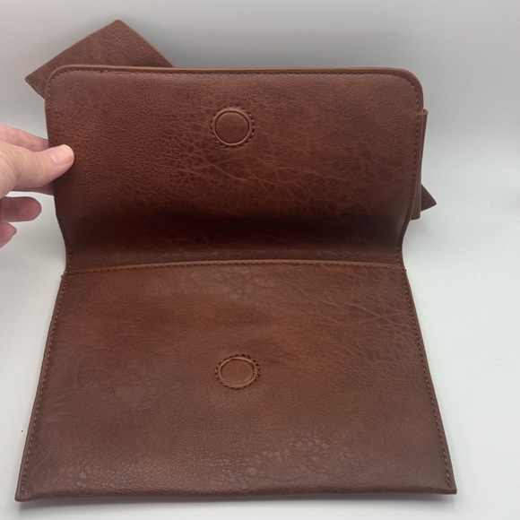 Anthropologie Brown Bow Clutch Envelope Style Foldover Handbag - Picture 3 of 8